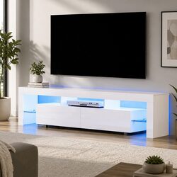 200cm White Gloss TV Cabinet with RGB LED and Storage
