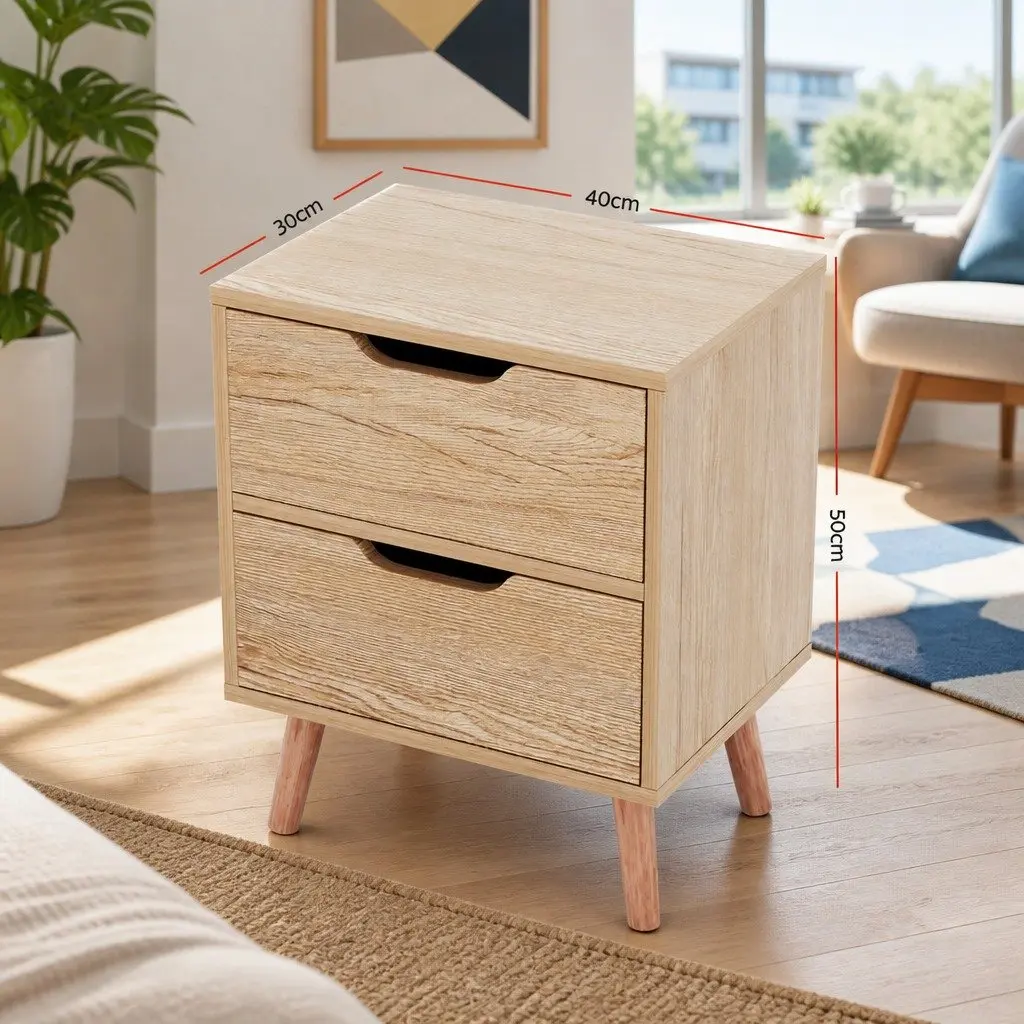 Bedside Table Storage 2 Drawers Black 40cm x 30cm x 50cm