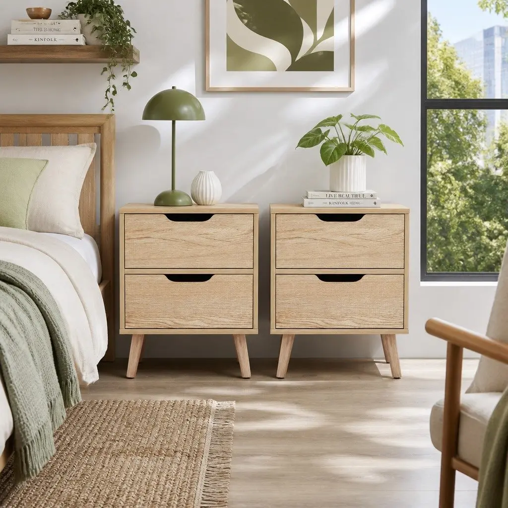 Bedside Table Storage 2 Drawers Black 40cm x 30cm x 50cm