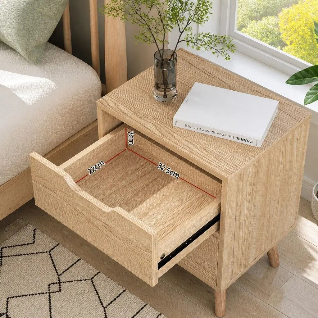 Bedside Table Storage 2 Drawers Black 40cm x 30cm x 50cm