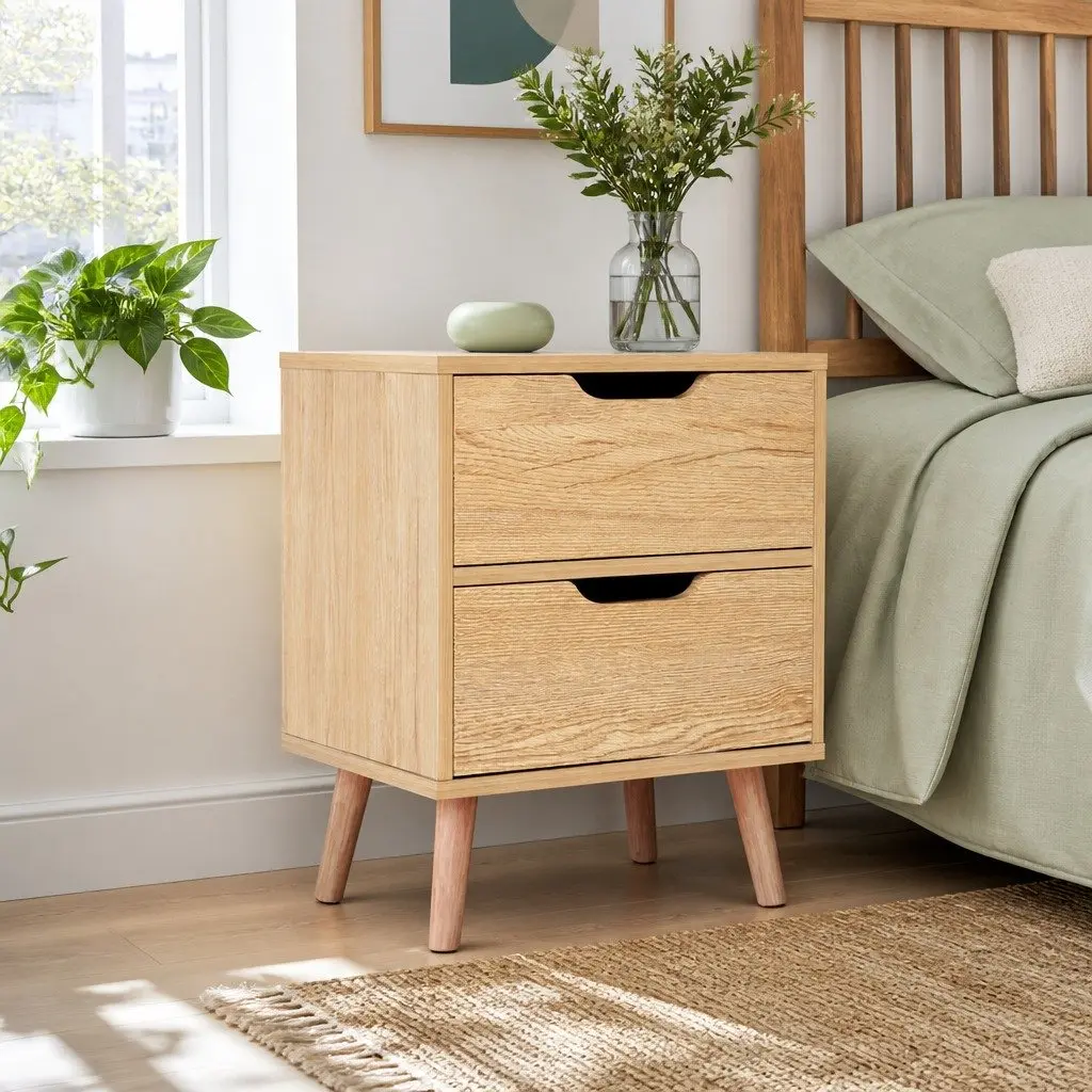 Bedside Table Storage 2 Drawers Black 40cm x 30cm x 50cm