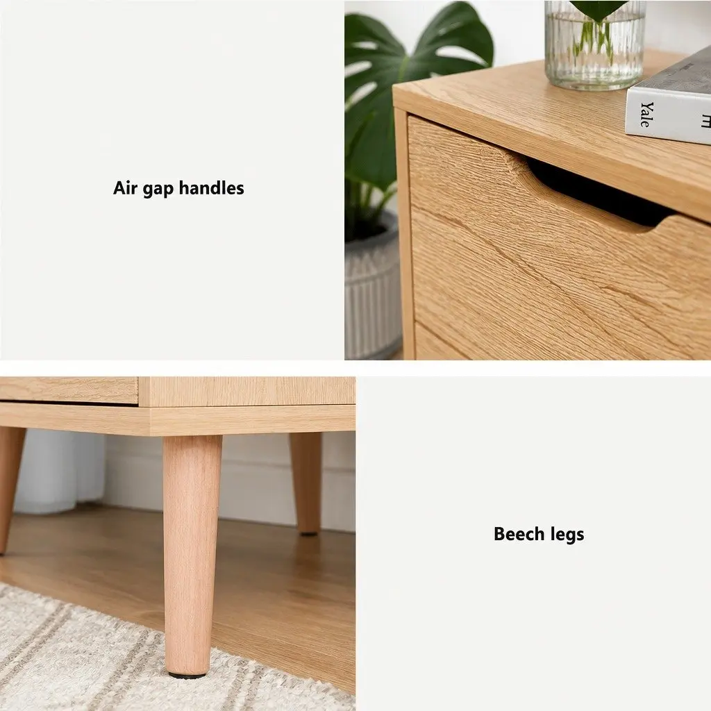 Bedside Table Storage 2 Drawers Black 40cm x 30cm x 50cm