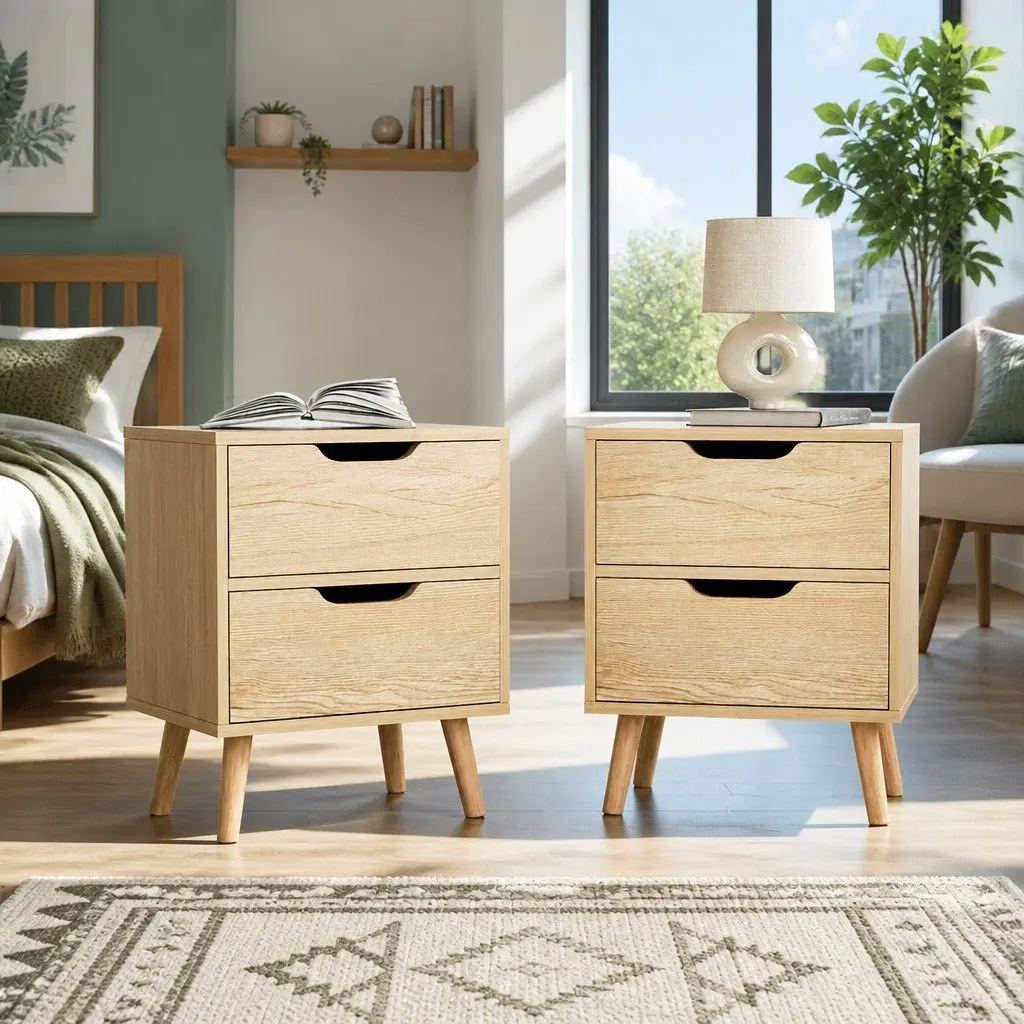 Bedside Table Storage 2 Drawers Black 40cm x 30cm x 50cm