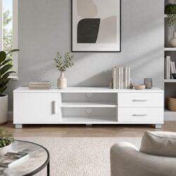 120cm White Entertainment Unit with Shelves and Drawers