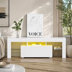 130cm White LED Entertainment Unit with Glass Shelves