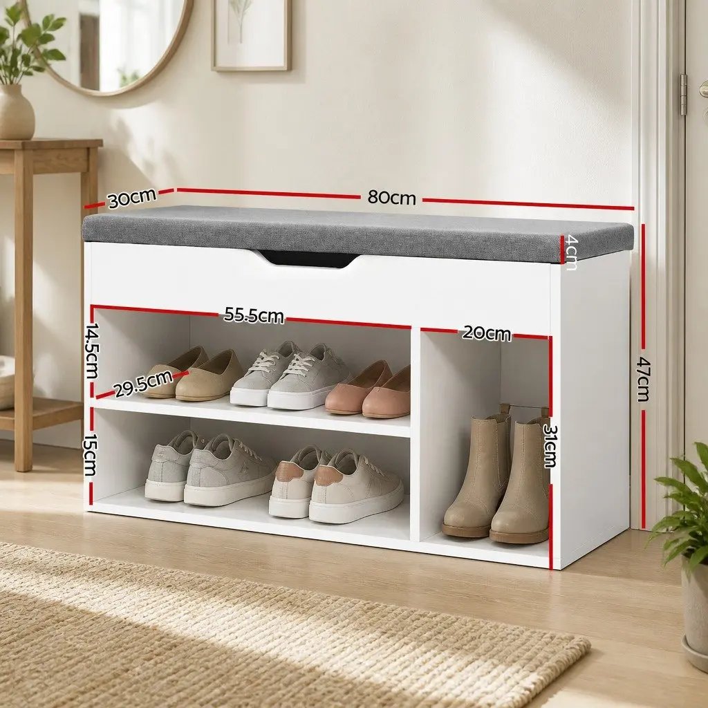 Shoe Rack Bench Cabinet Storage Hallway Entrance Furniture White Cushioned Seat