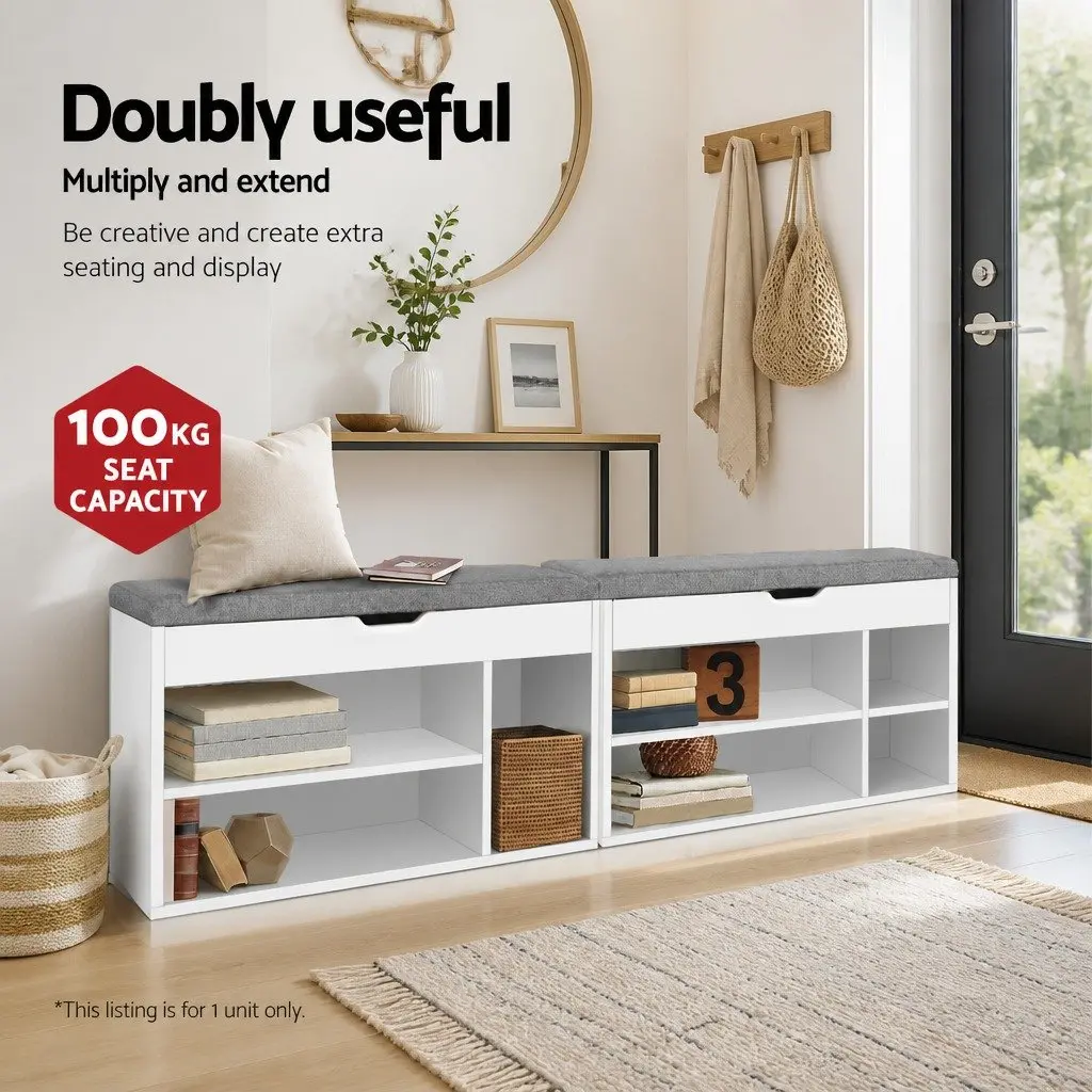 Shoe Rack Bench Cabinet Storage Hallway Entrance Furniture White Cushioned Seat