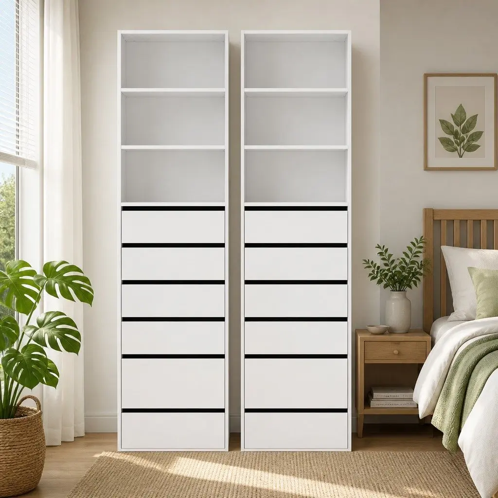 Chest of Drawers Tallboy Cabinet 6 Drawer Storage White Bedroom Furniture Set