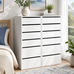 2-Piece White Chest of Drawers with 6 Drawers Each