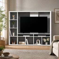 Entertainment Center Storage Unit 183cm White with Open Shelves