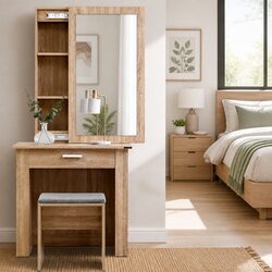 Sliding Mirror Dressing Table Set with Storage