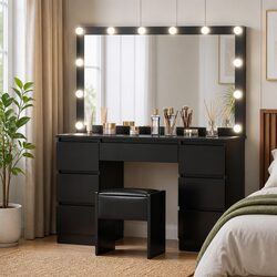 LED Bulbs Dressing Table Set with Stool and Storage Drawers