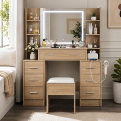 Functional Dressing Table Vanity Desk with LED Lighting