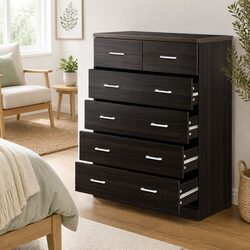 6 Drawer Chest Tallboy with Walnut Finish and Ample Storage
