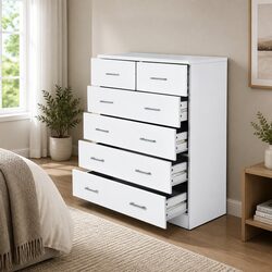 6-Drawer Tallboy Chest with Metal Runners and White Finish