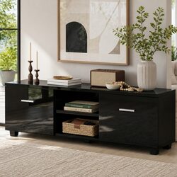 140cm Black Entertainment Unit with Storage Features
