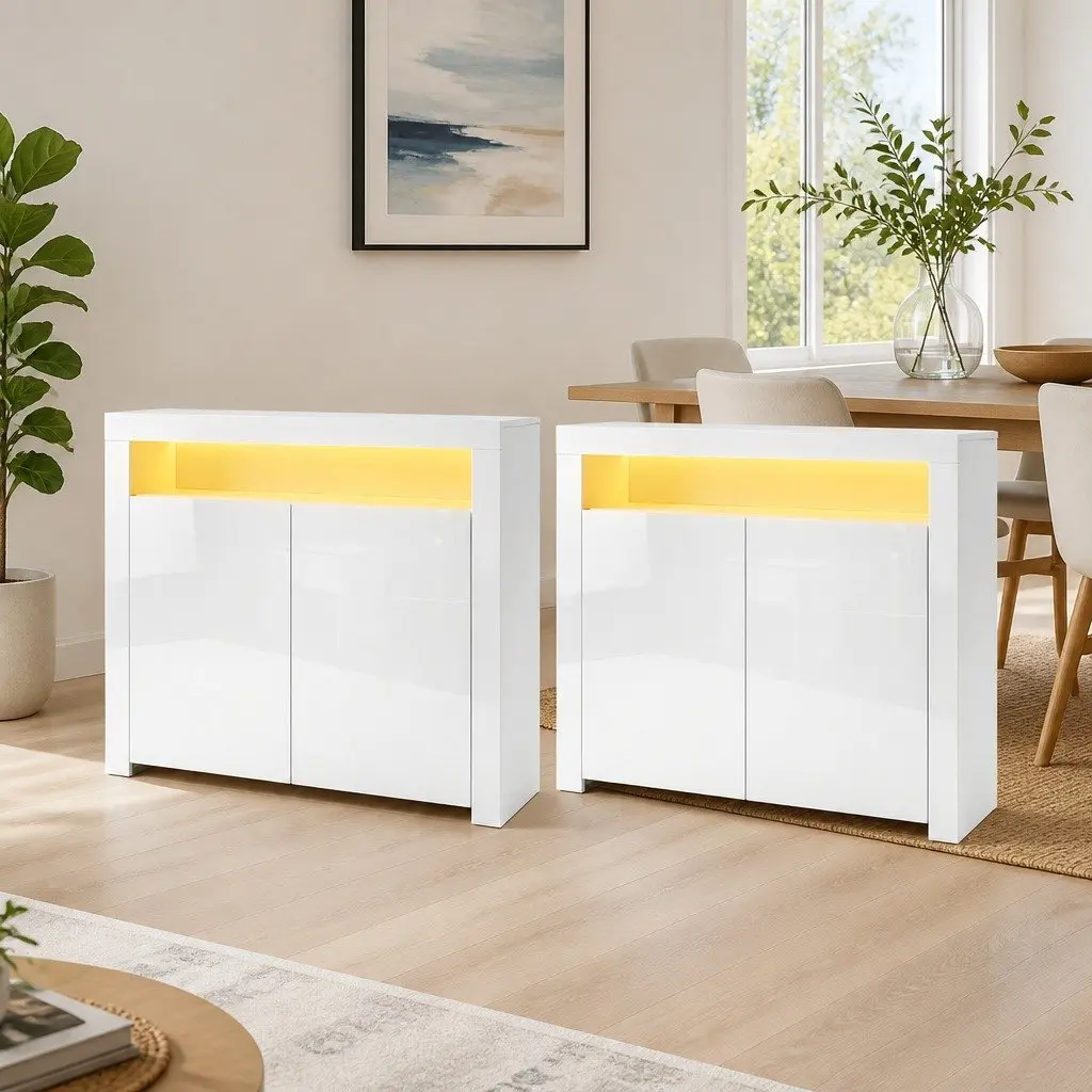 High-Gloss White LED Sideboard Storage Cabinet