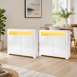 High-Gloss White LED Sideboard Storage Cabinet