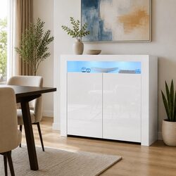 White High Gloss LED Sideboard with Storage Compartments
