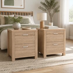 Pine Bedside Table with Two Drawers for Storage