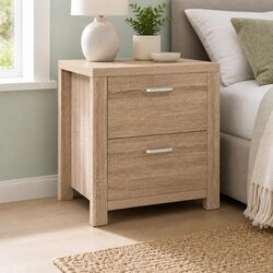 2-Drawer Bedside Table in Natural Wood Finish