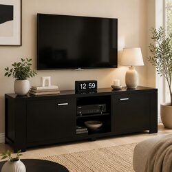 Functional Black TV Cabinet Entertainment Unit 160cm