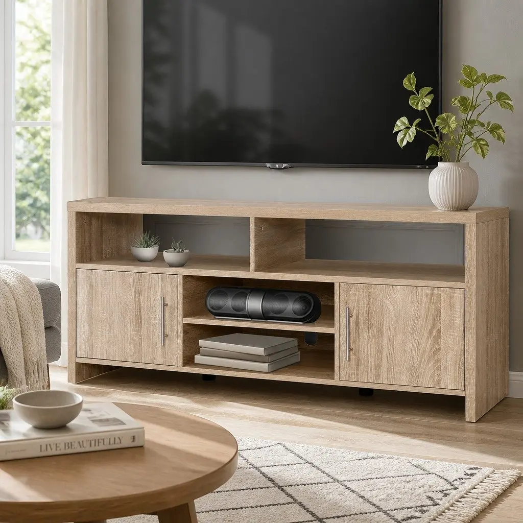 TV Unit Modern Storage Shelves 140cm Oak