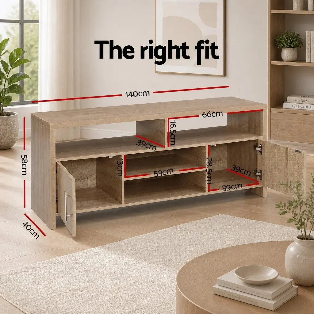 TV Unit Modern Storage Shelves 140cm Oak