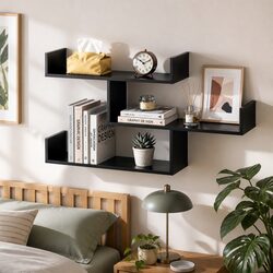 3 Tier Floating Wall Shelf Black Minimalist Design