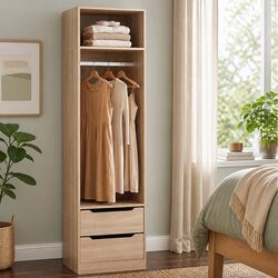 2 Drawer Pine Wardrobe Closet with Detachable Hanging Rod