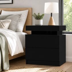 Sleek Black Bedside Table with Storage Features