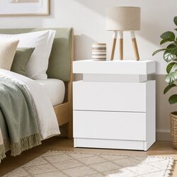 Functional White Bedside Table with Storage Compartment