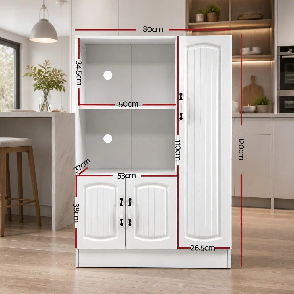 Buffet Sideboard Cabinet White Storage Display Shelves Kitchen Cupboard 80cm W x 38.5cm D x 120cm H