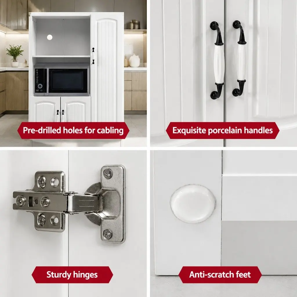 Buffet Sideboard Cabinet White Storage Display Shelves Kitchen Cupboard 80cm W x 38.5cm D x 120cm H