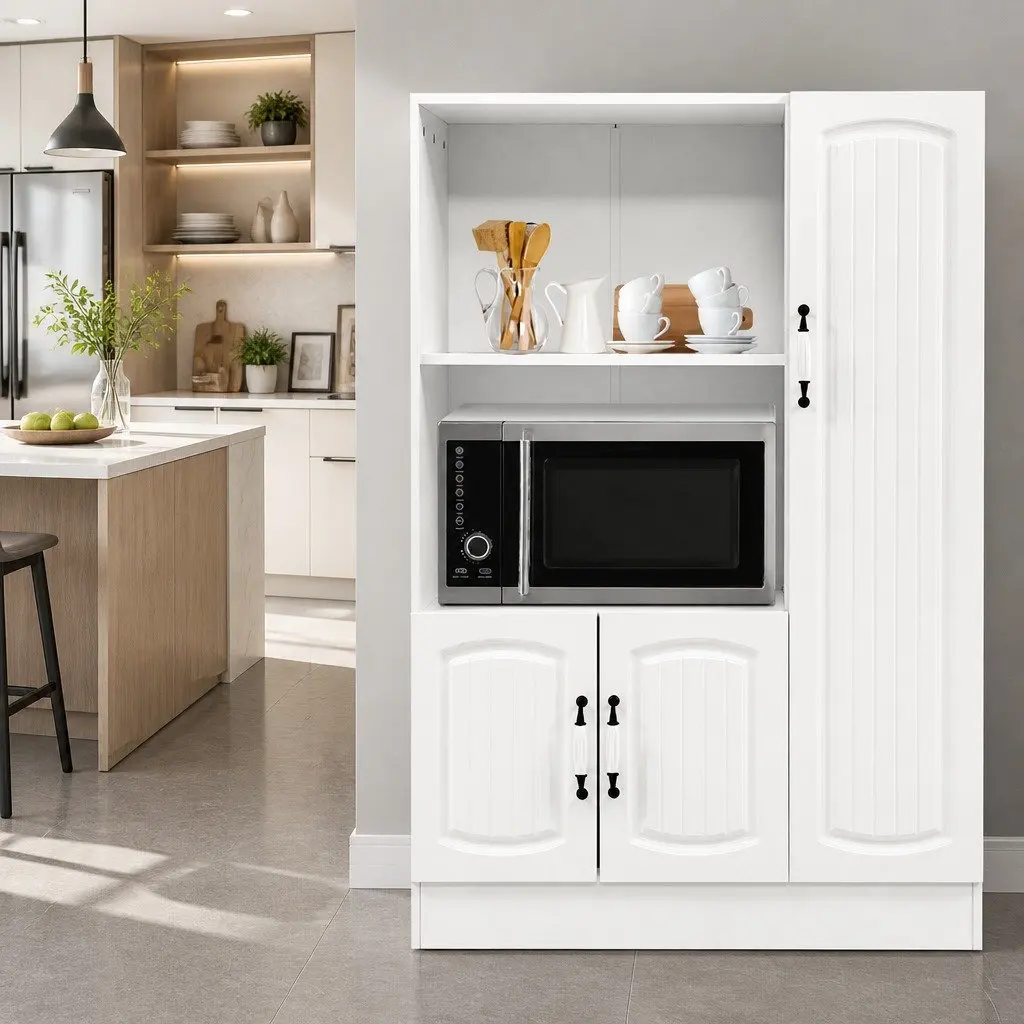 Buffet Sideboard Cabinet White Storage Display Shelves Kitchen Cupboard 80cm W x 38.5cm D x 120cm H