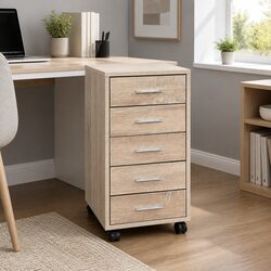 Compact Mobile Filing Cabinet with 5 Drawers in Beige