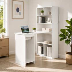 Computer Desk with 5-Tier Bookshelf and Drawer Storage 120cm