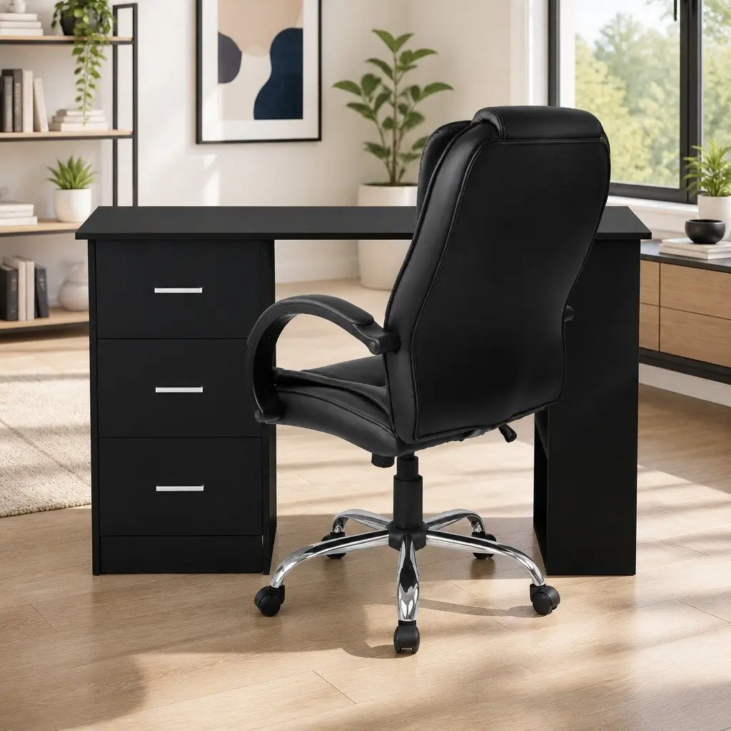 Computer Desk 120cm High Back Office Chair Set Black