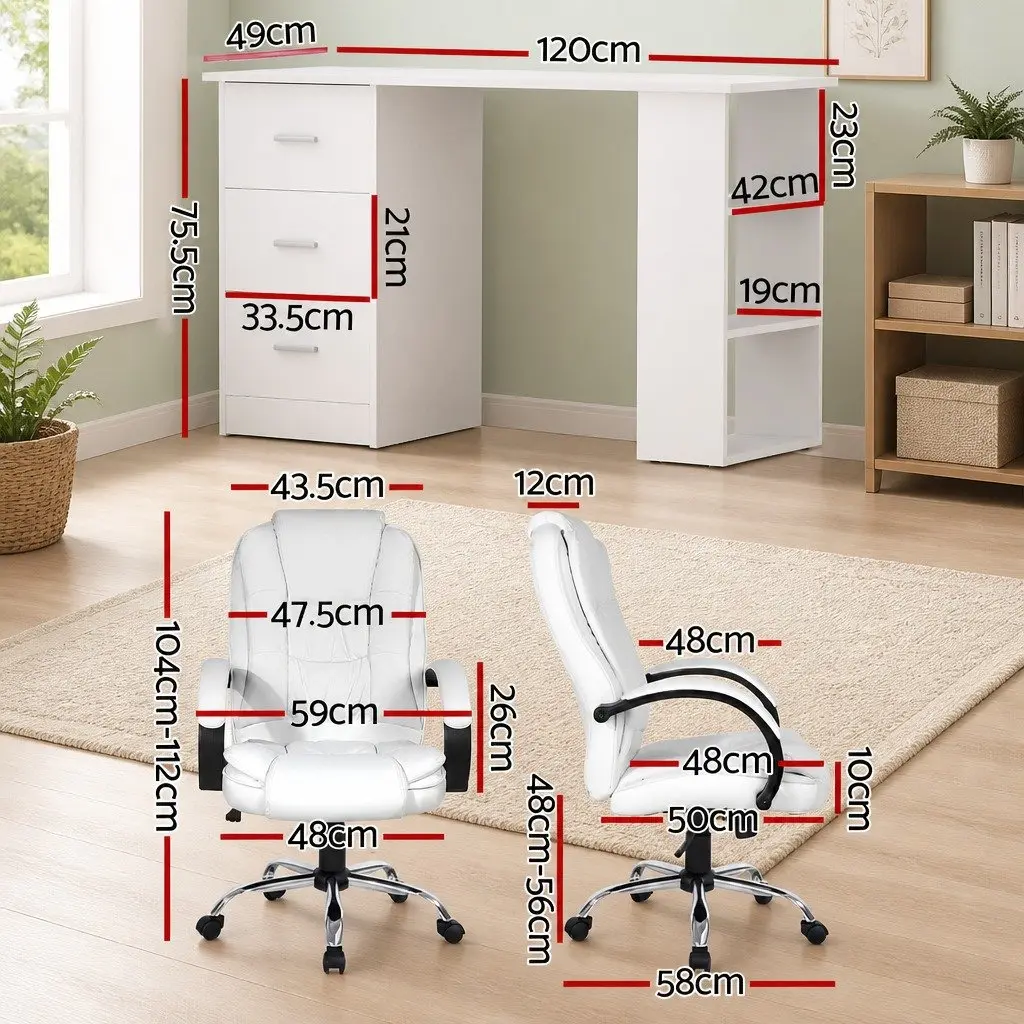 Computer Desk Office Chair Set 120cm Executive Workspace White High Back Combo