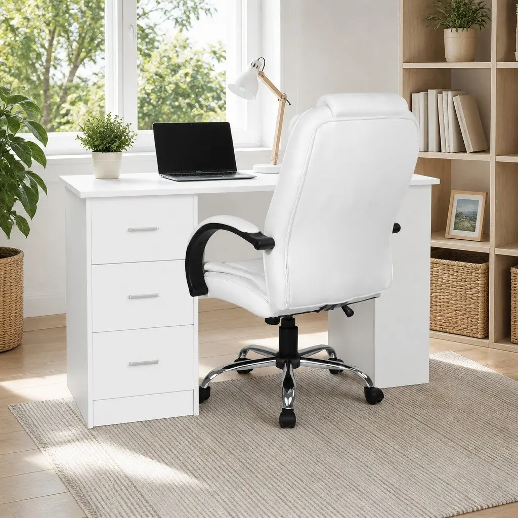 Computer Desk Office Chair Set 120cm Executive Workspace White High Back Combo
