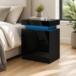 LED Lighting Bedside Table with Lift-up Storage and Drawers
