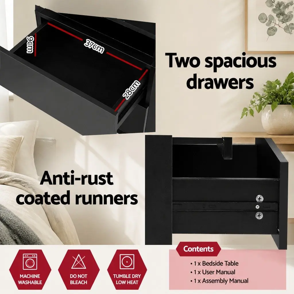 LED Lighting Bedside Table with Lift-up Storage and Drawers