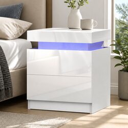 Modern Bedside Table with Storage and LED Lighting Features