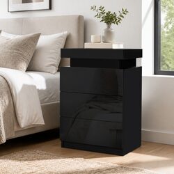 Black Bedside Table with LED Lighting and Storage