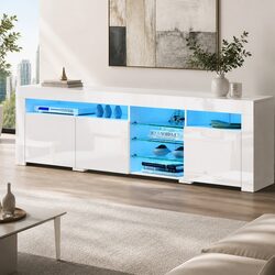 LED Entertainment Cabinet 180cm White Storage Solution
