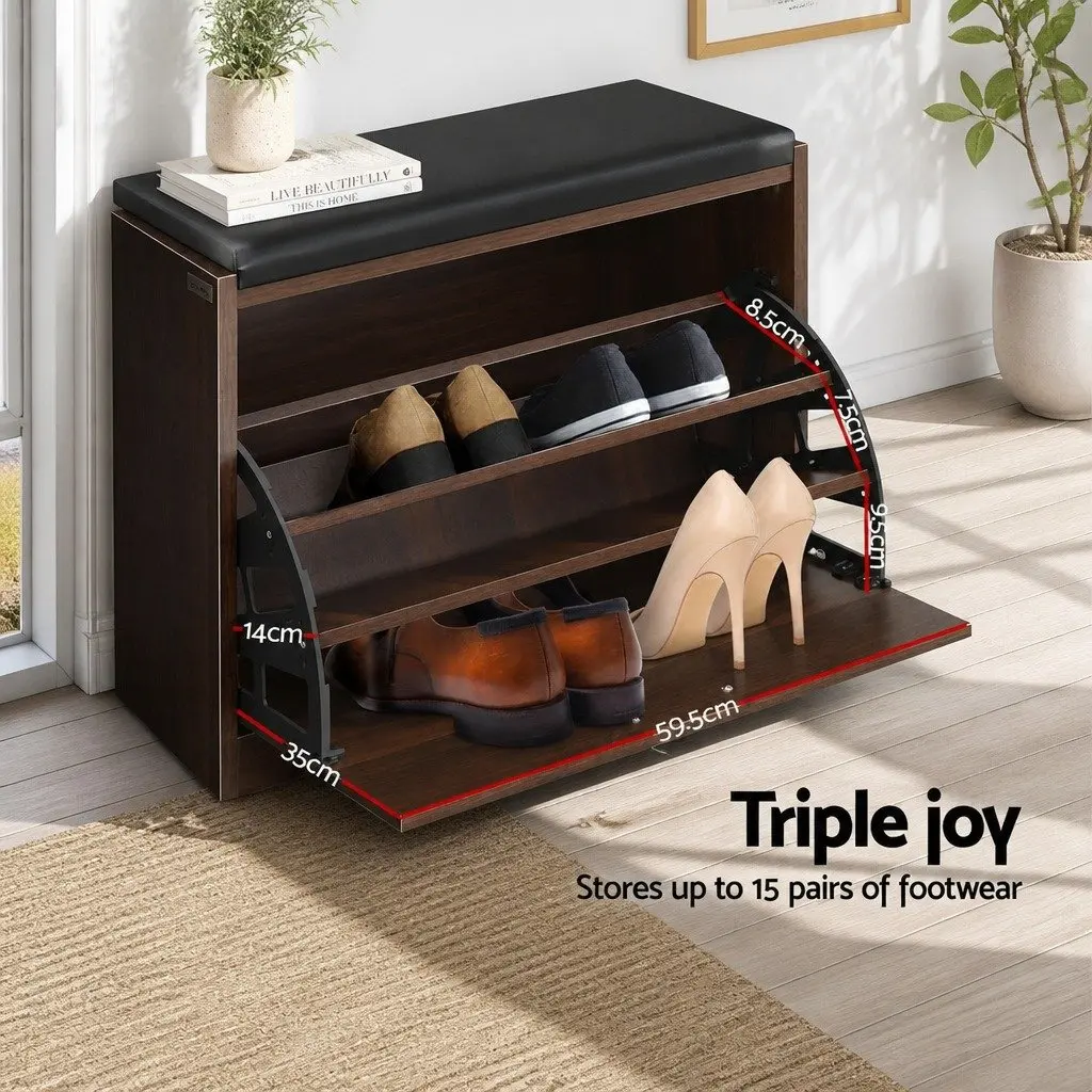 Shoe Rack Cabinet Bench Walnut 15 Pairs Storage Organiser Hallway Furniture