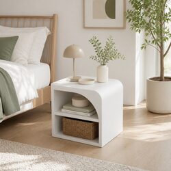 White Arched Design Nightstand with Shelves