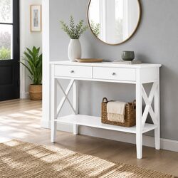 Functional Console Table with 2 Drawers in White