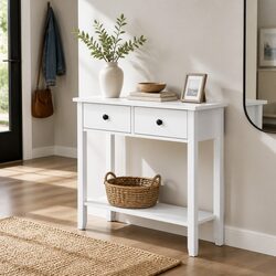 Functional Console Table with 2 Drawers, 80cm White