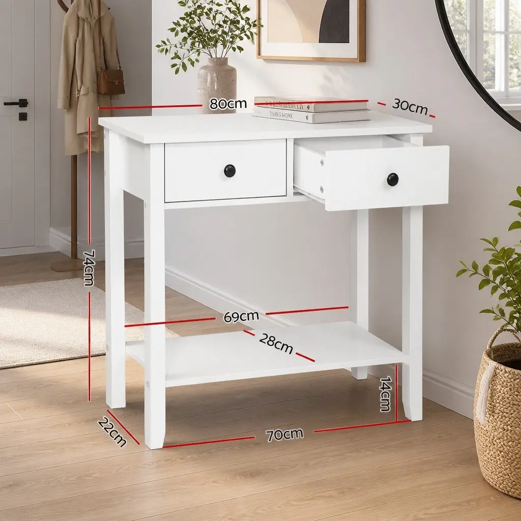 Console Table 80cm White Two Drawers Storage Display Furniture